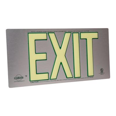Brushed Metal Aluminum Emergency Exit Sign, LED compliant exit sign, Alternative exit signs, Electric Exit Signs, energy free exit signs, Photoluminescent Exit Signs, Electric Sign Alternative